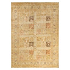 Tapis traditionnel ivoire Mogul unique en son genre fabriqué à la main