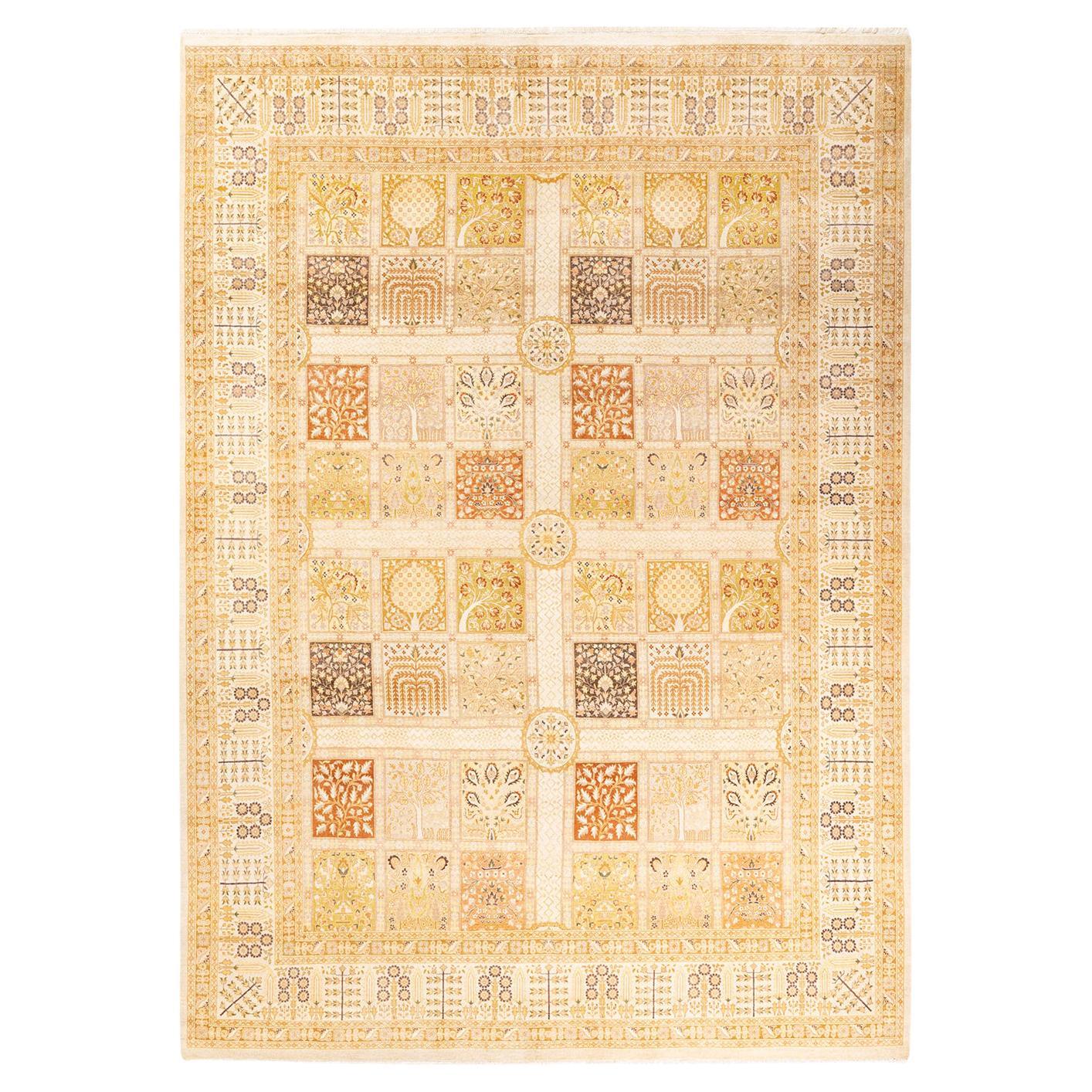 One-of-a-Kind Hand Made Traditional Mogul Ivory Area Rug