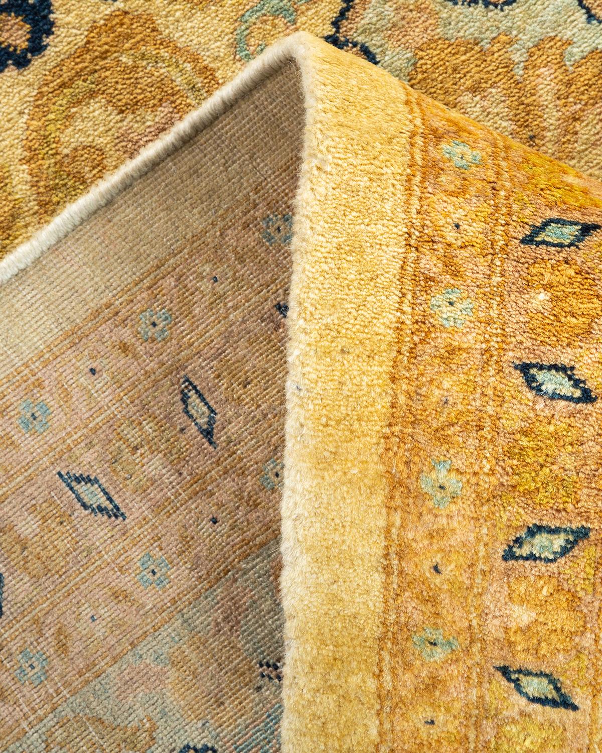 Pakistani One-of-a-Kind Hand Made Traditional Mogul Ivory Area Rug For Sale