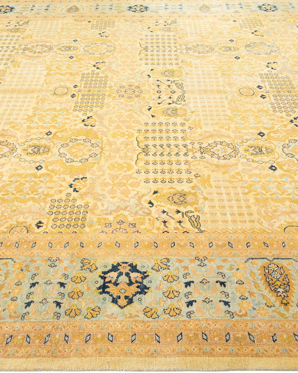 Hand-Knotted One-of-a-Kind Hand Made Traditional Mogul Ivory Area Rug For Sale