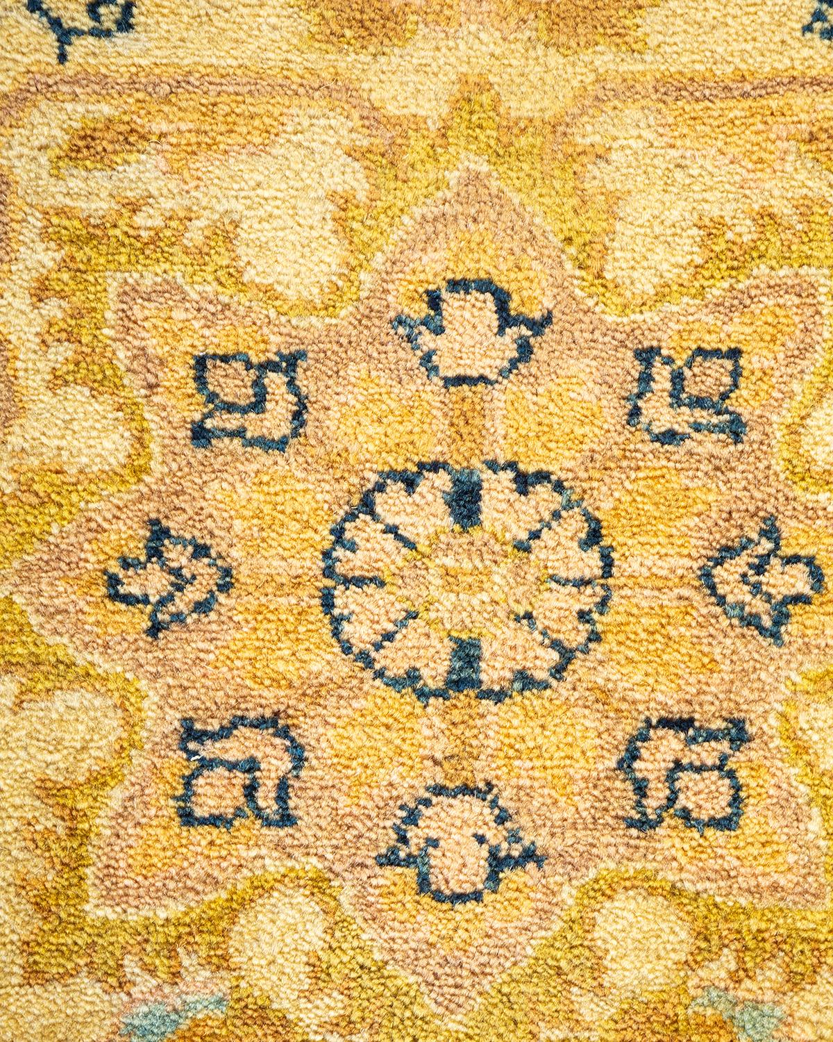 One-of-a-Kind Hand Made Traditional Mogul Ivory Area Rug In New Condition For Sale In Norwalk, CT