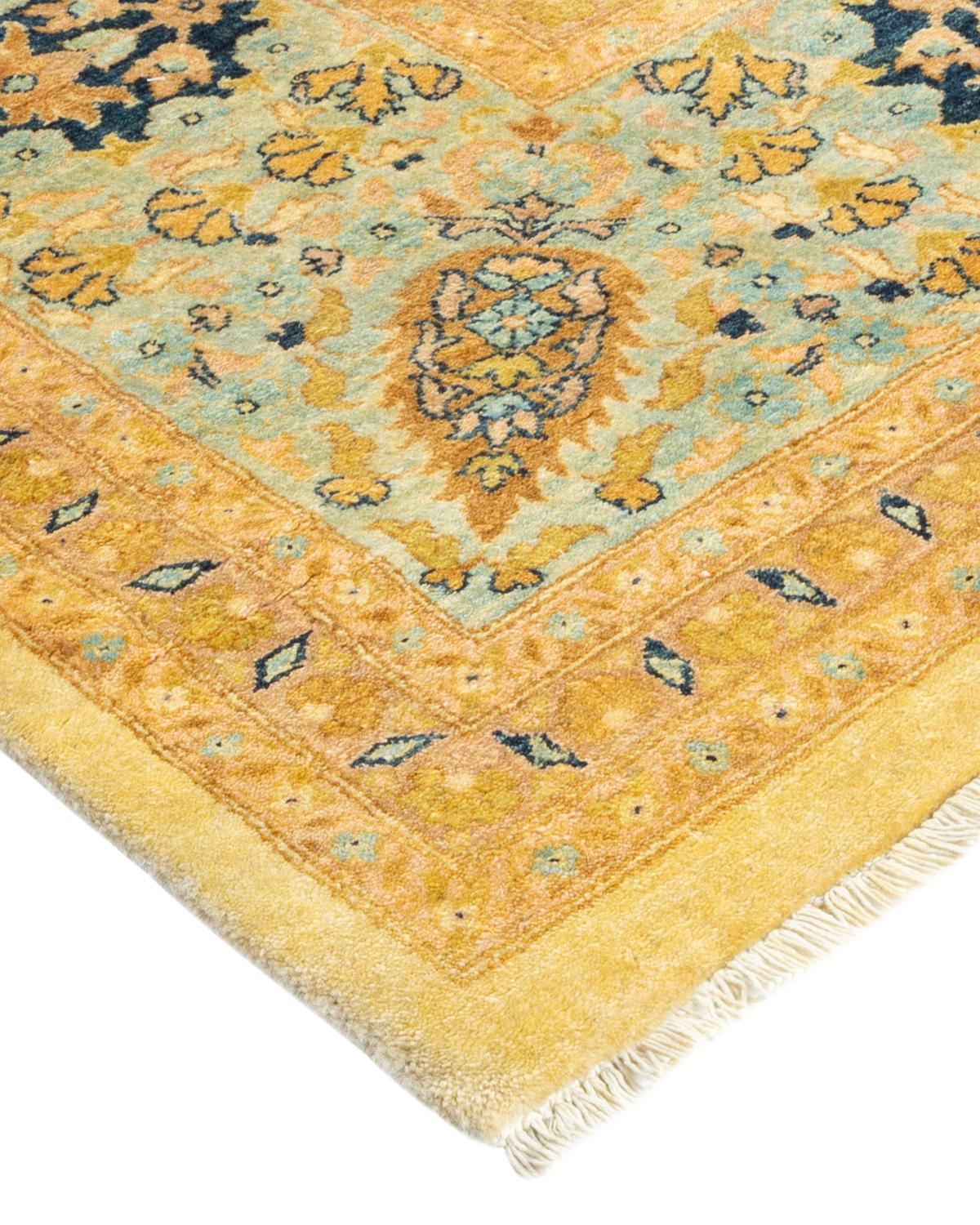 Contemporary One-of-a-Kind Hand Made Traditional Mogul Ivory Area Rug For Sale