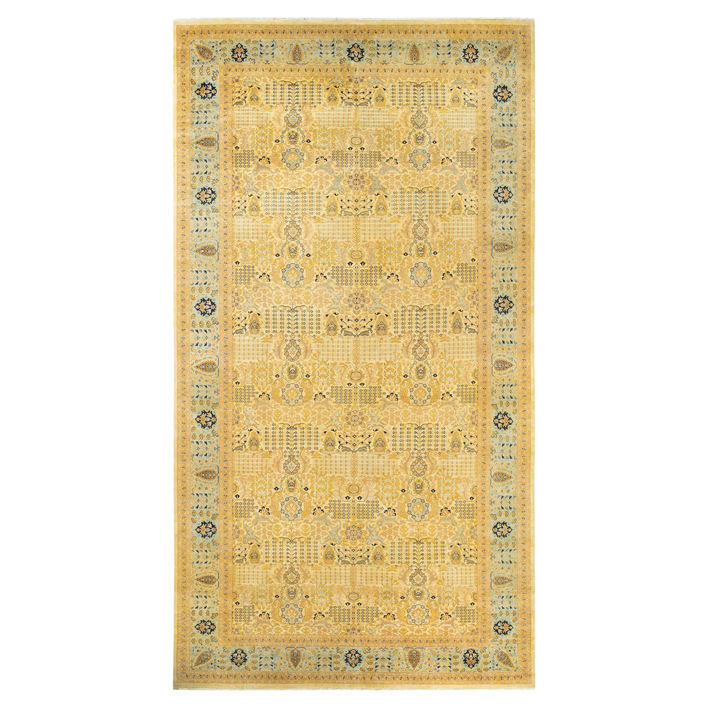 One-of-a-Kind Hand Made Traditional Mogul Ivory Area Rug For Sale