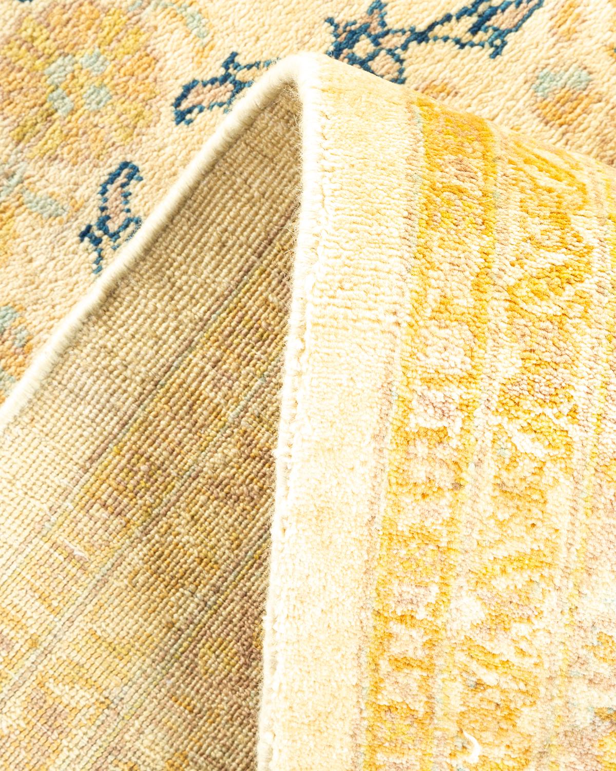 Pakistani One-Of-A-Kind Hand Made Traditional Mogul Ivory Area Rug For Sale