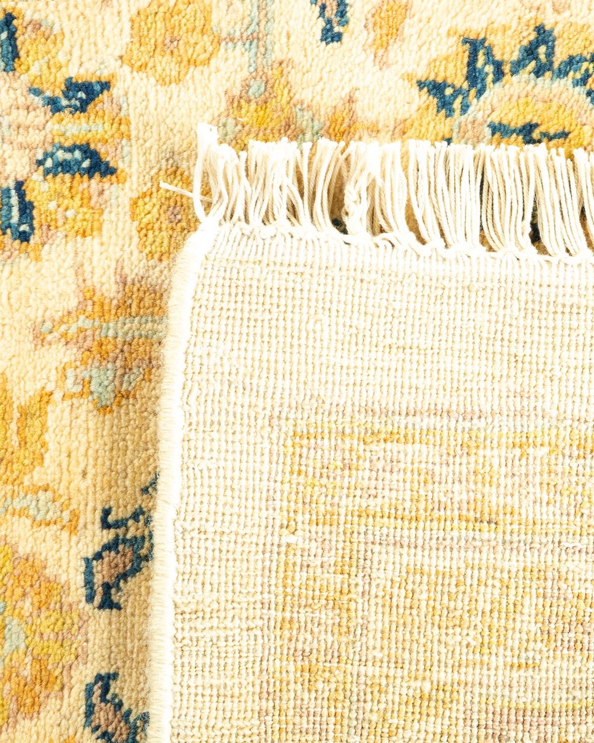 Hand-Knotted One-Of-A-Kind Hand Made Traditional Mogul Ivory Area Rug For Sale
