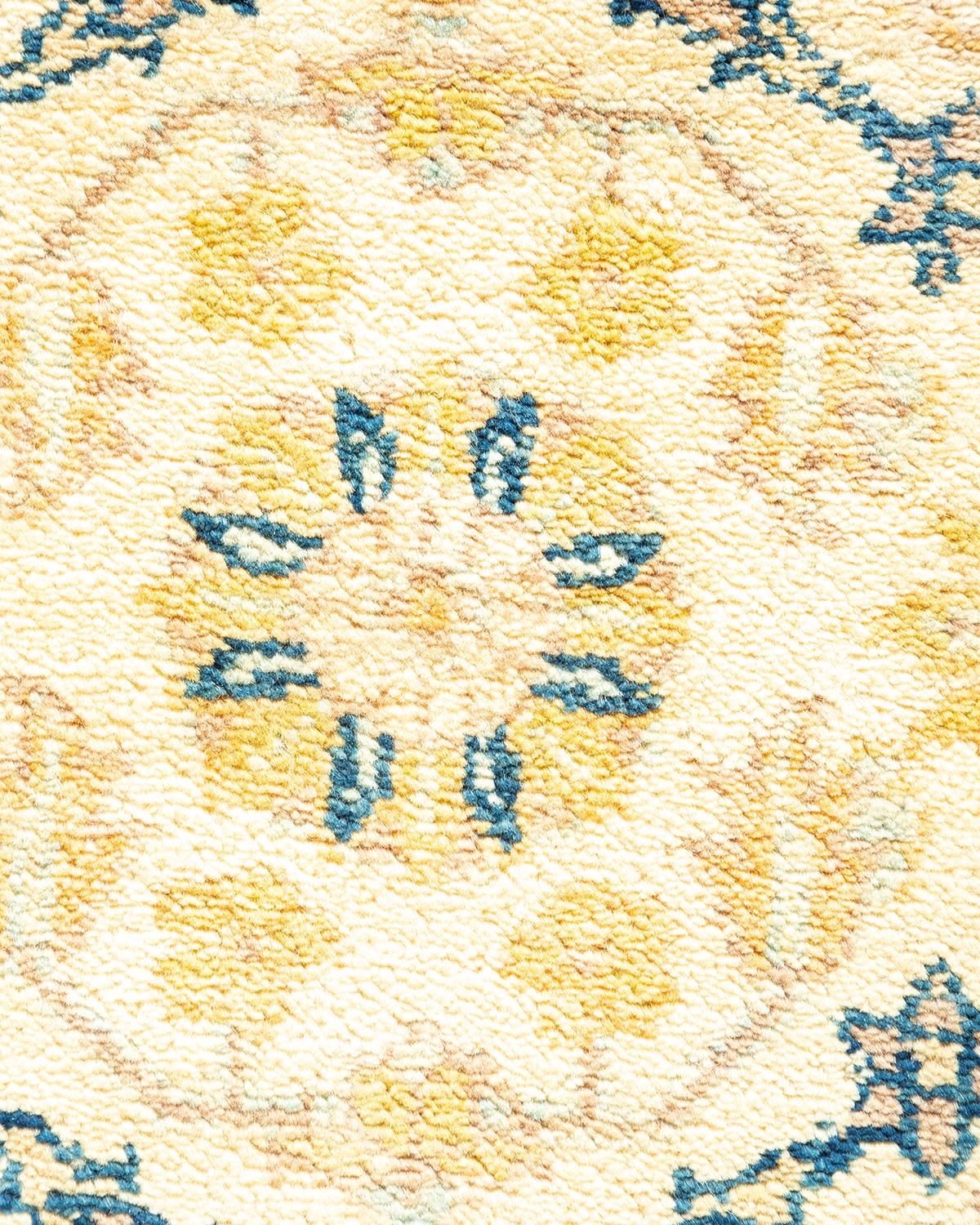 Contemporary One-Of-A-Kind Hand Made Traditional Mogul Ivory Area Rug For Sale