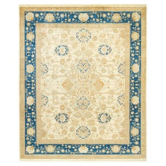 Tapis traditionnel ivoire Mogul unique en son genre fabriqué à la main