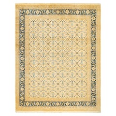 Tapis traditionnel ivoire Mogul unique en son genre fabriqué à la main