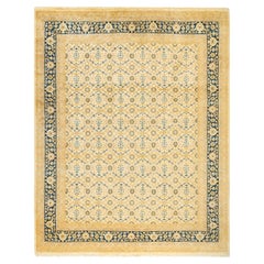 One-Of-A-Kind Hand Made Traditional Mogul Ivory Area Rug