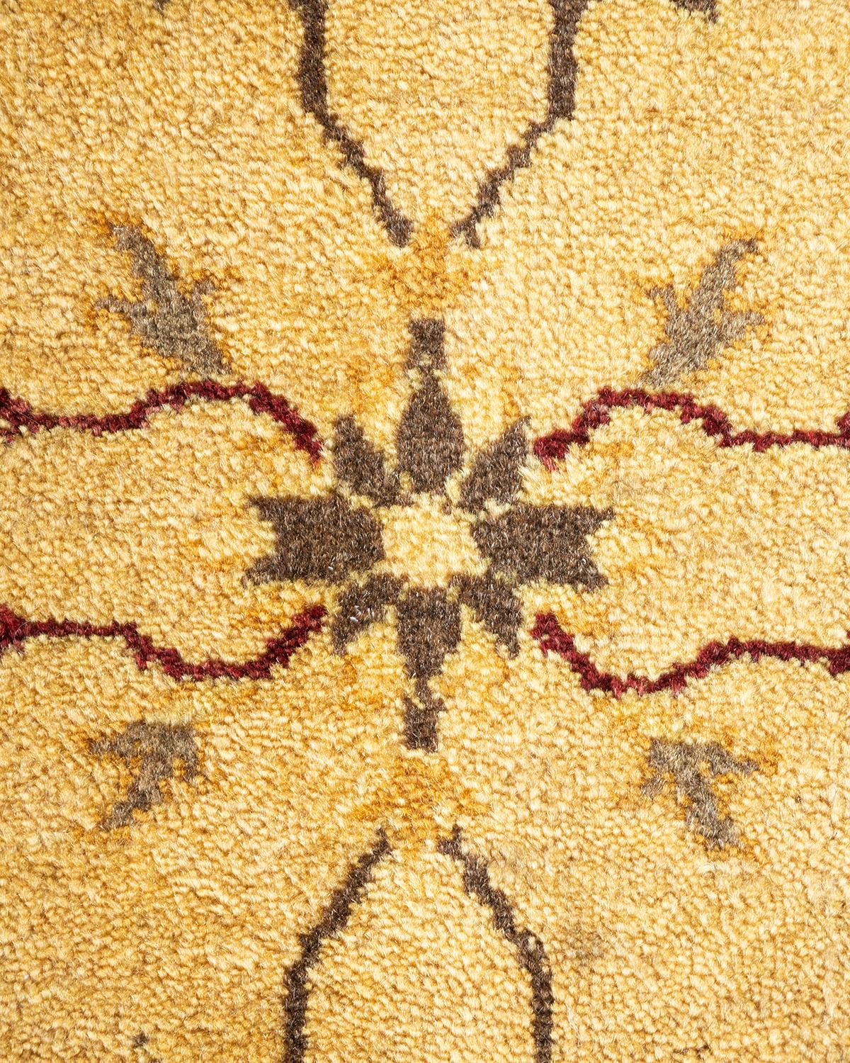 Contemporary One-of-a-Kind Hand Made Traditional Mogul Ivory Area Rug For Sale