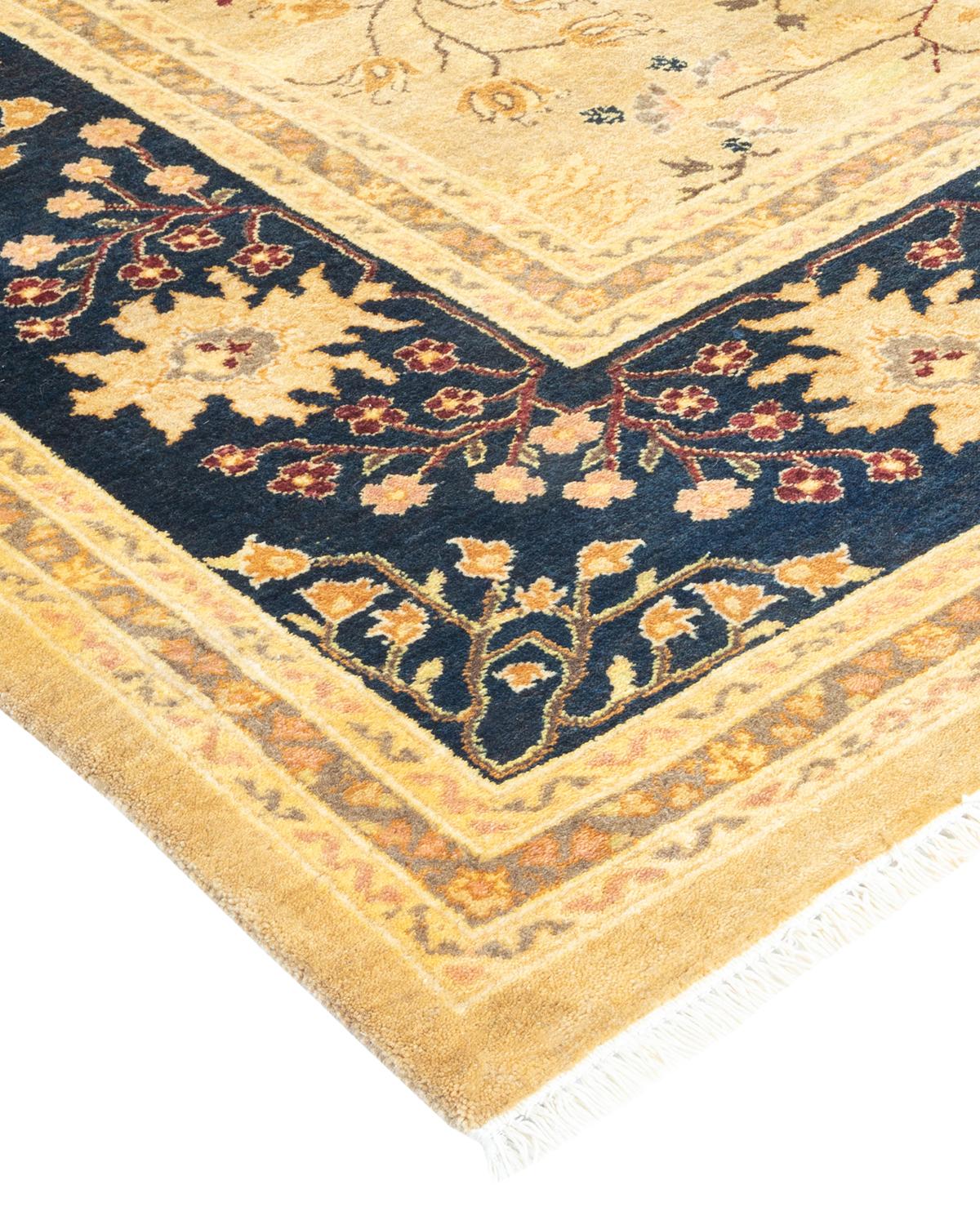 Wool One-of-a-Kind Hand Made Traditional Mogul Ivory Area Rug For Sale