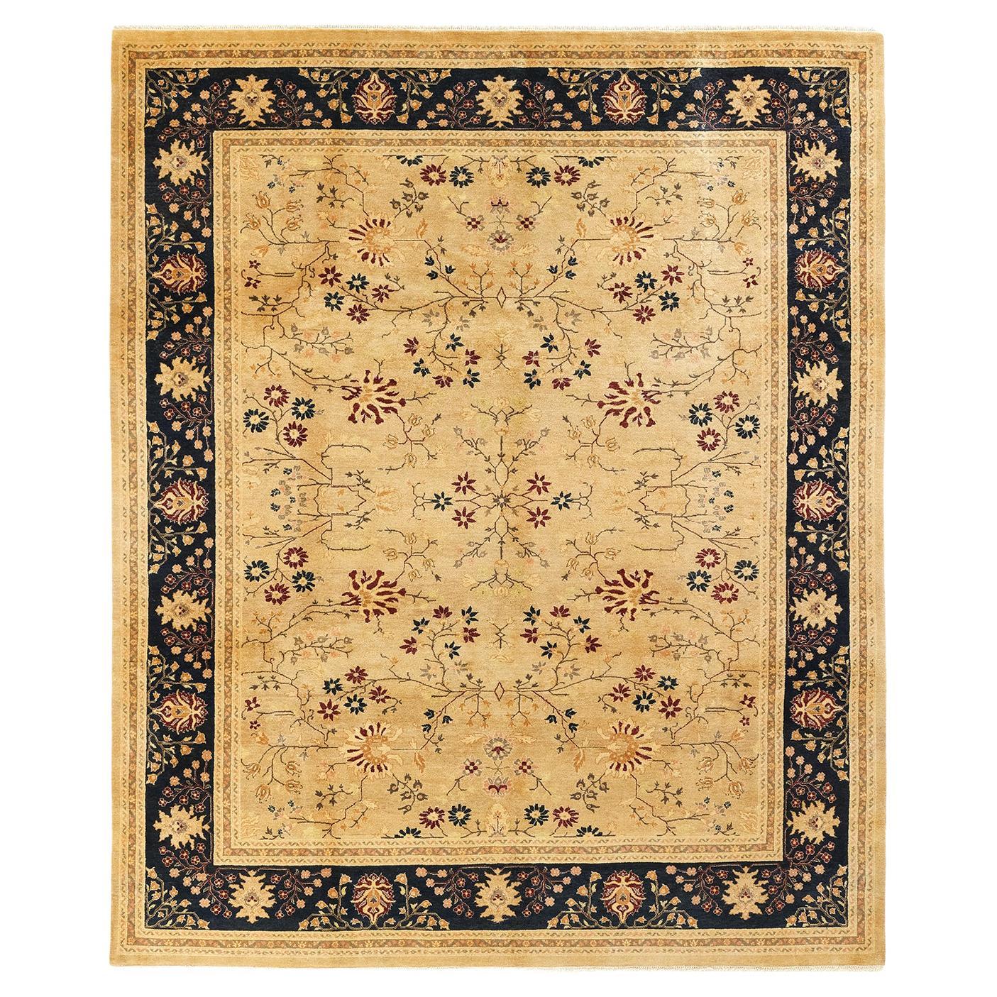 One-of-a-Kind Hand Made Traditional Mogul Ivory Area Rug