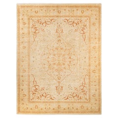Tapis traditionnel ivoire Mogul unique en son genre fabriqué à la main