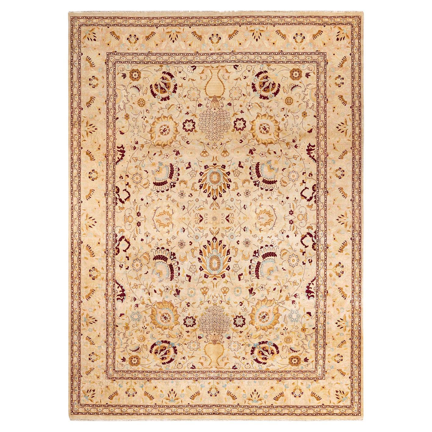 One-Of-A-Kind Hand Made Traditional Mogul Ivory Area Rug For Sale at ...
