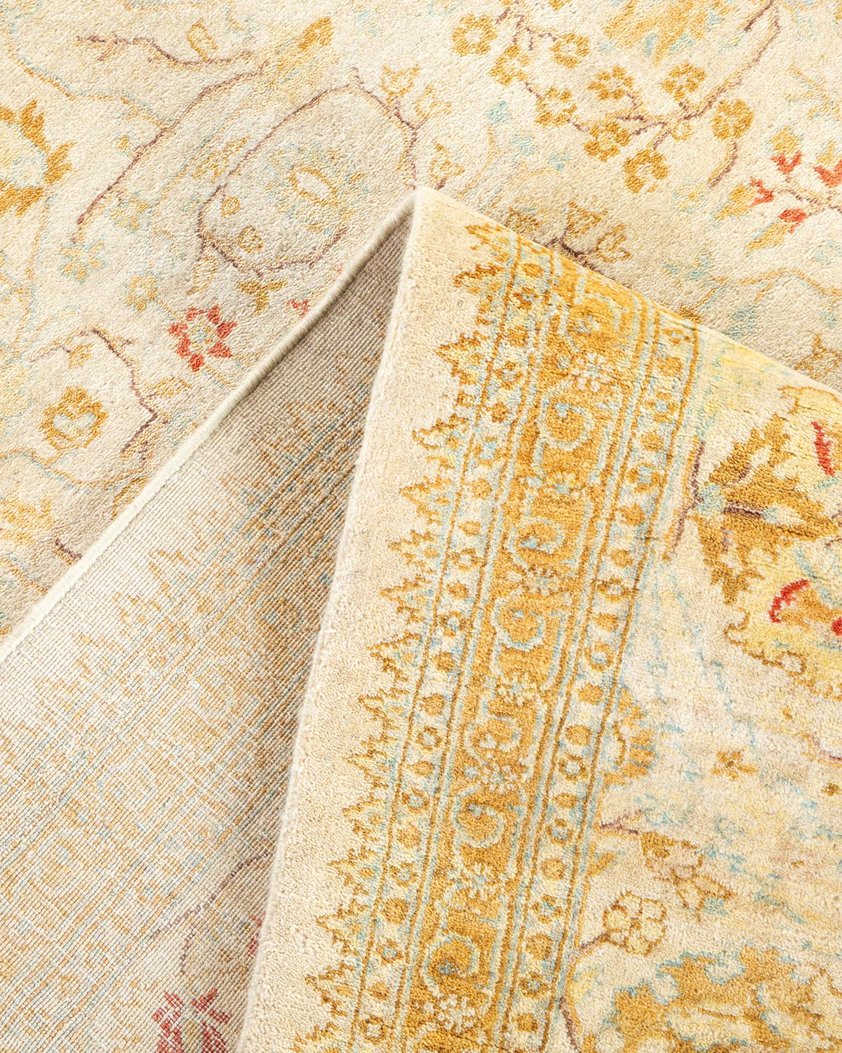 Pakistani One-of-a-kind Hand Made Traditional Mogul Ivory Area Rug For Sale
