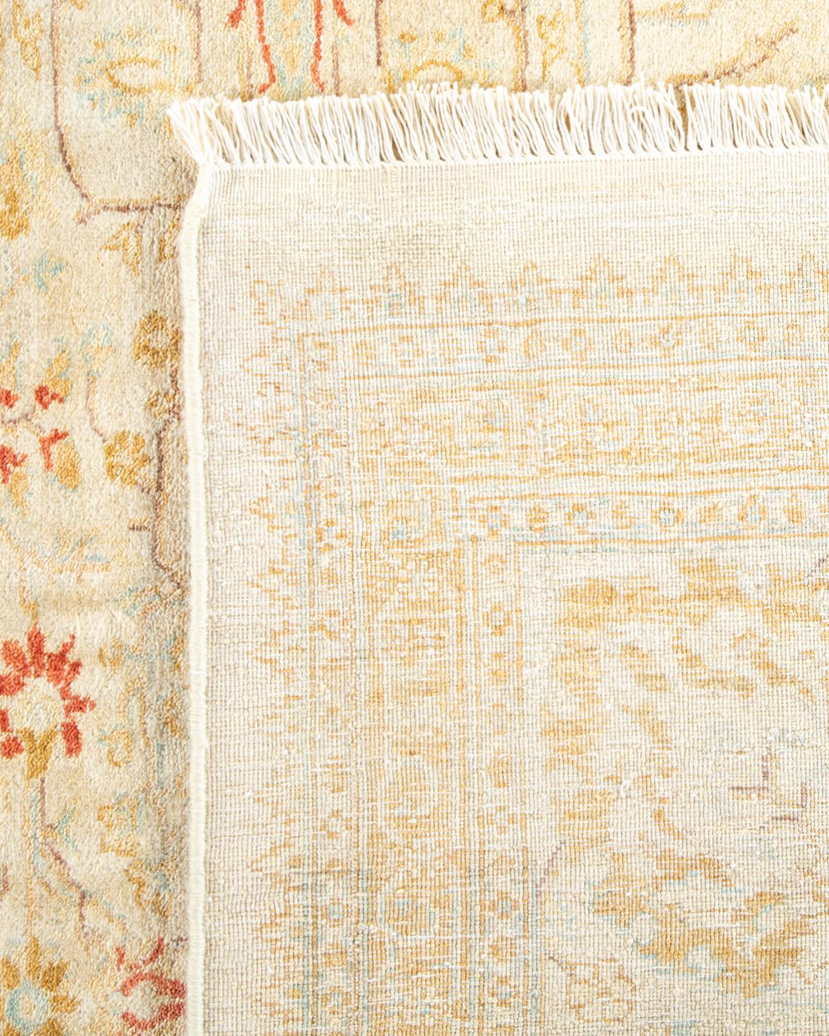 Hand-Knotted One-of-a-kind Hand Made Traditional Mogul Ivory Area Rug For Sale