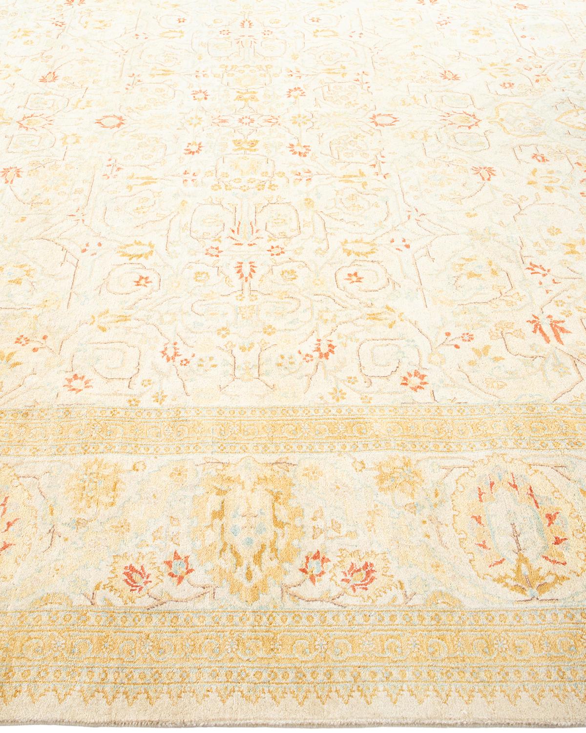 One-of-a-kind Hand Made Traditional Mogul Ivory Area Rug In New Condition For Sale In Norwalk, CT