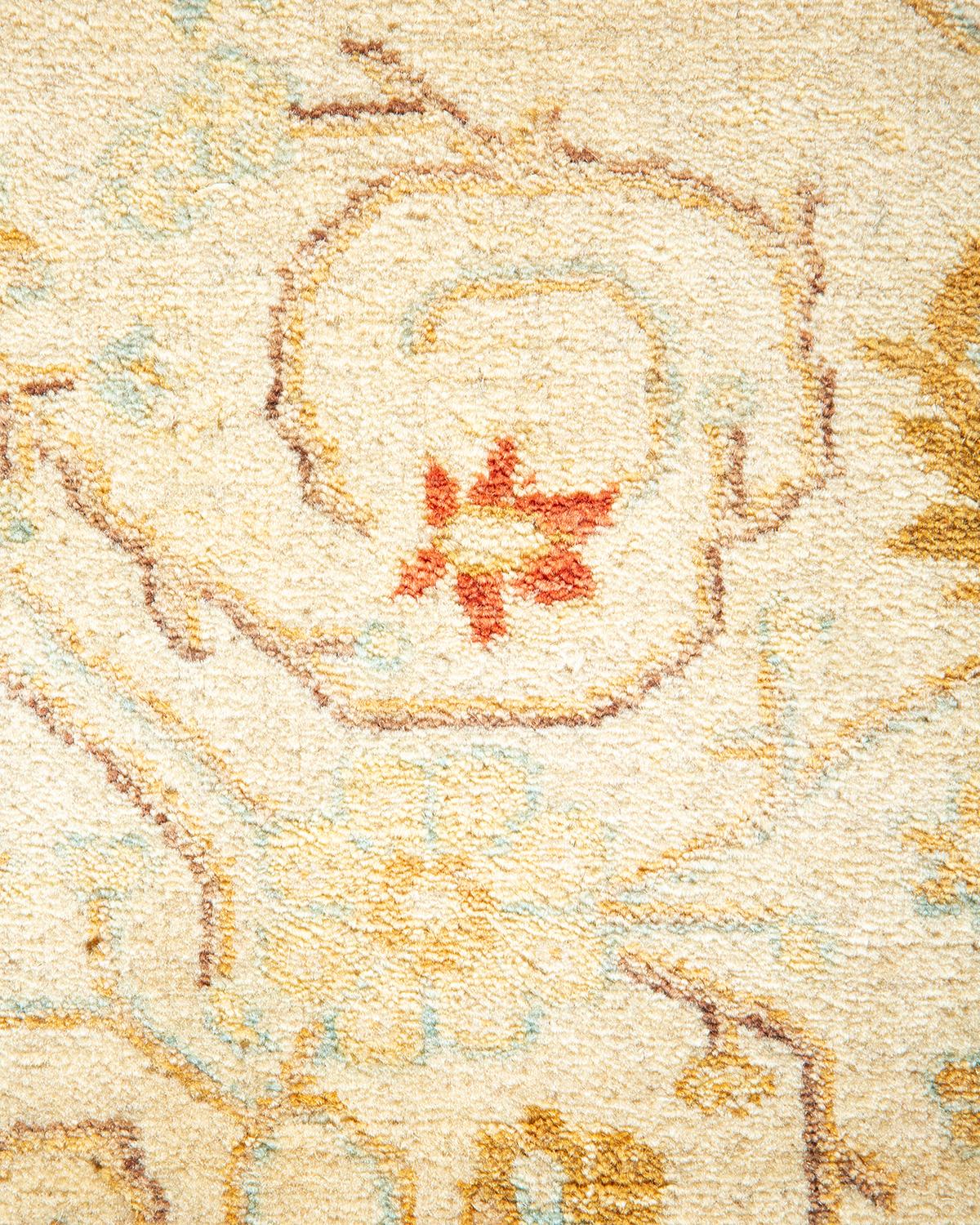 Contemporary One-of-a-kind Hand Made Traditional Mogul Ivory Area Rug For Sale