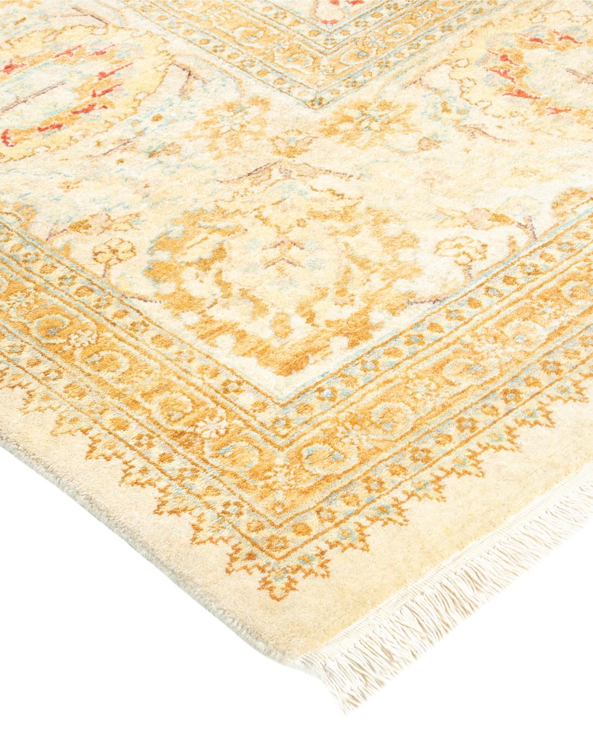 Wool One-of-a-kind Hand Made Traditional Mogul Ivory Area Rug For Sale