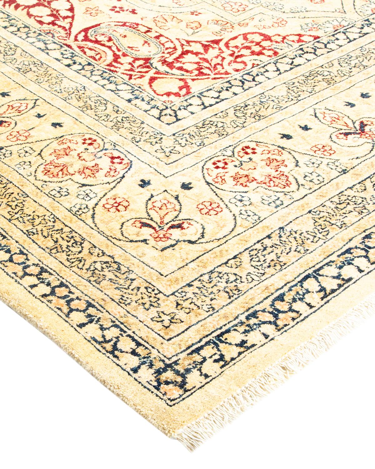 Laine Tapis traditionnel ivoire Mogul unique en son genre fabriqué à la main en vente