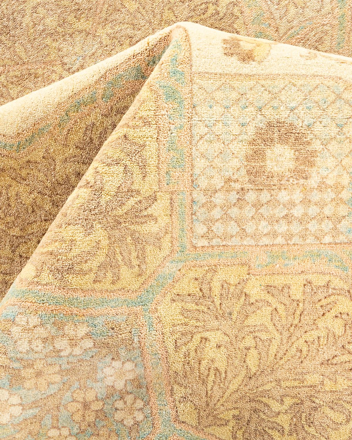 Other One-Of-A-Kind Hand Made Traditional Mogul Ivory Area Rug For Sale