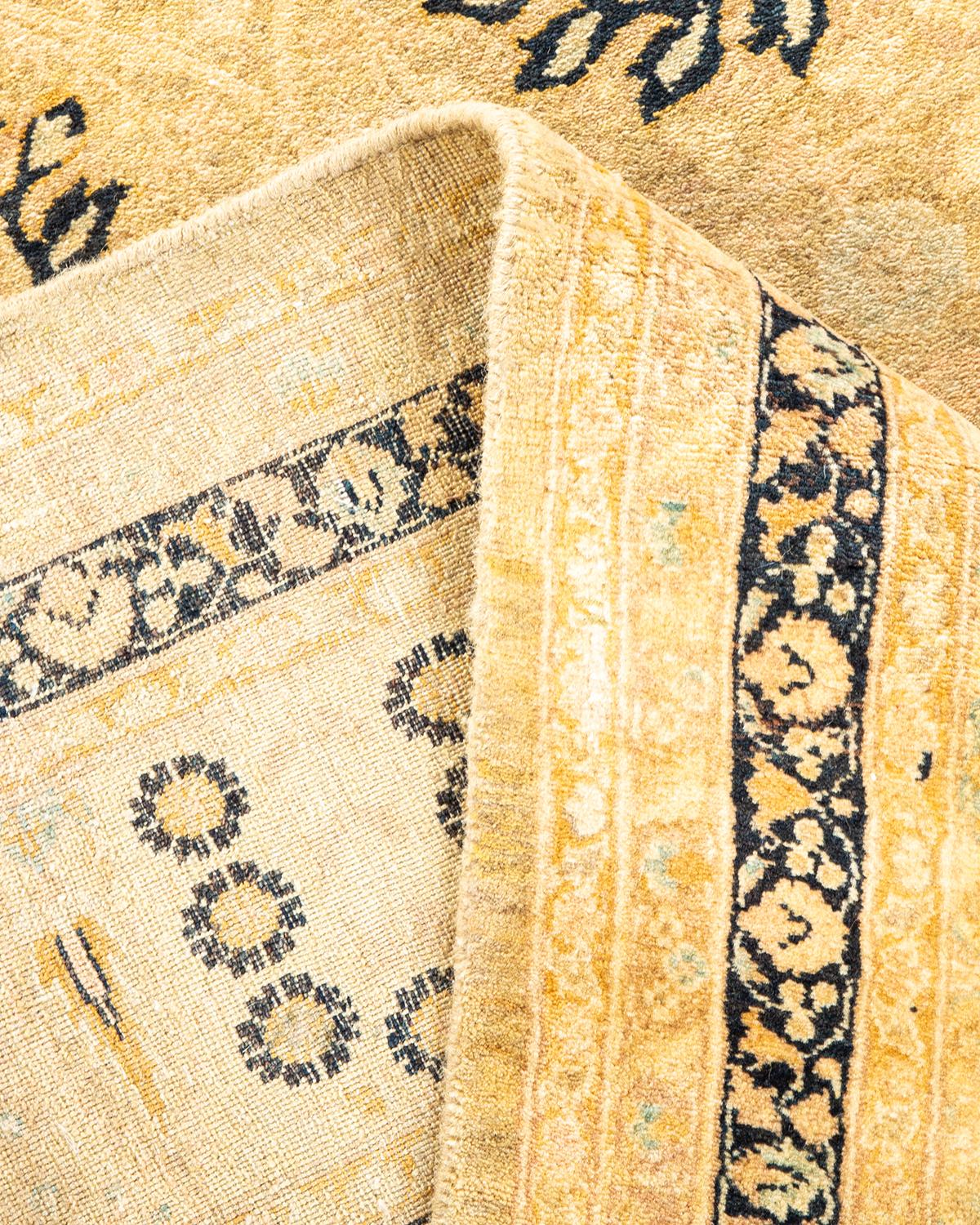 Pakistani One-Of-A-Kind Hand Made Traditional Mogul Ivory Area Rug For Sale