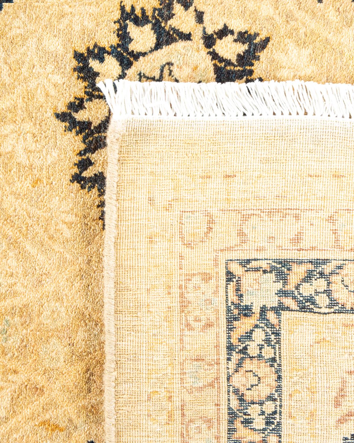 Hand-Knotted One-Of-A-Kind Hand Made Traditional Mogul Ivory Area Rug For Sale