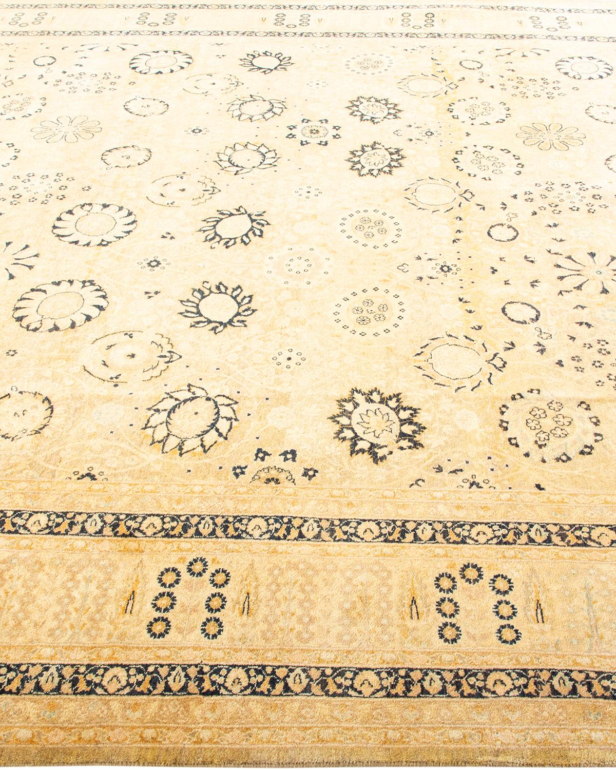 One-Of-A-Kind Hand Made Traditional Mogul Ivory Area Rug In New Condition For Sale In Norwalk, CT