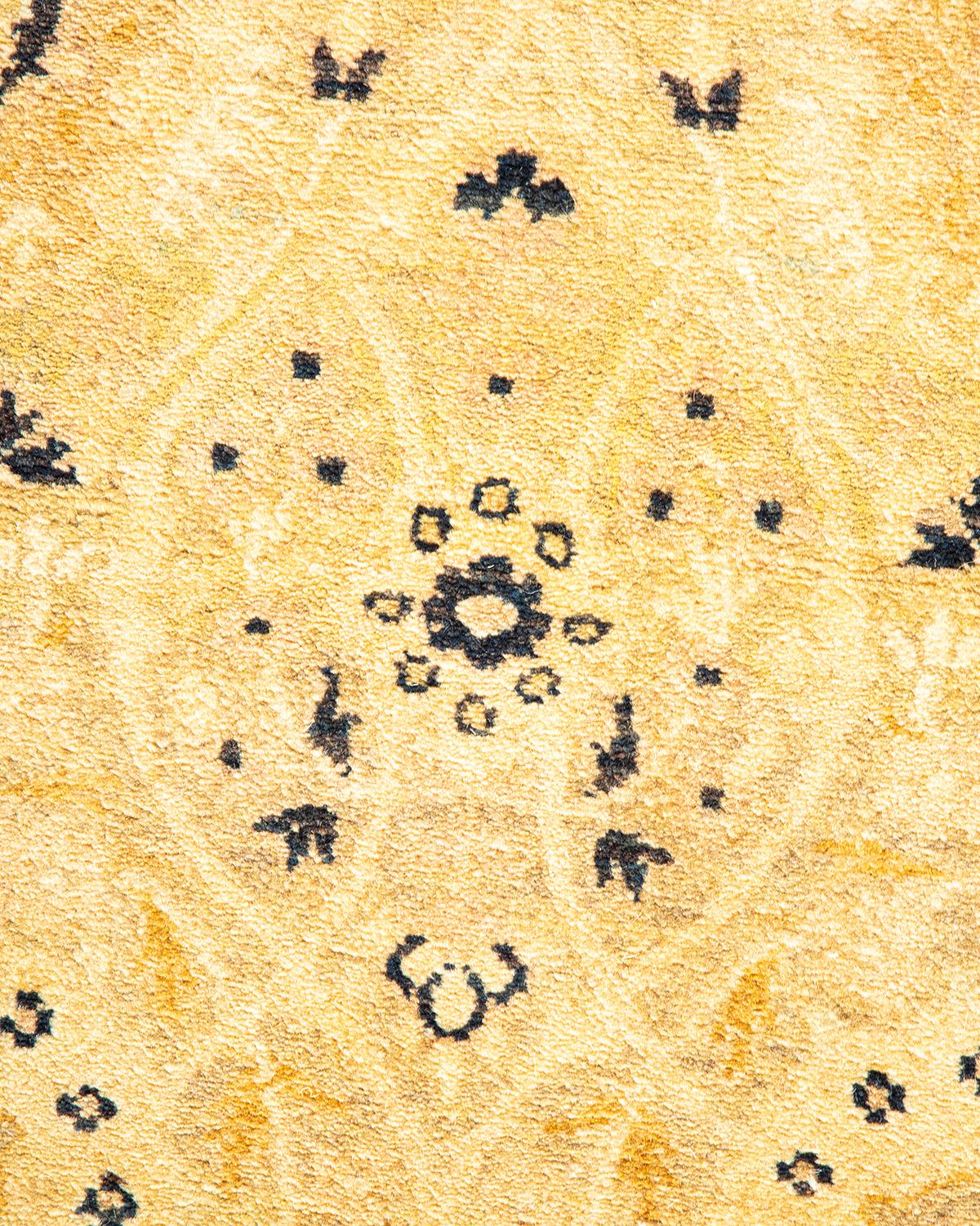 Contemporary One-Of-A-Kind Hand Made Traditional Mogul Ivory Area Rug For Sale