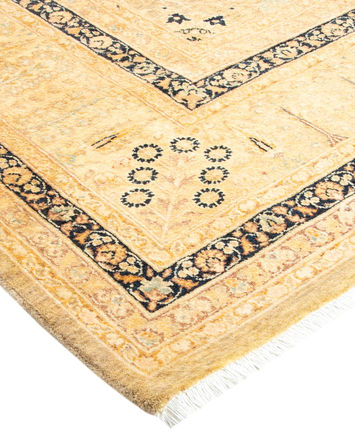 Wool One-Of-A-Kind Hand Made Traditional Mogul Ivory Area Rug For Sale