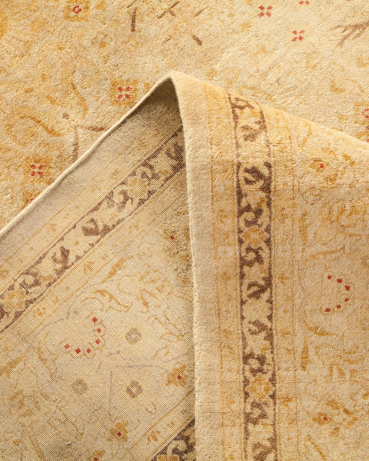 Pakistani One-of-a-kind Hand Made Traditional Mogul Ivory Area Rug For Sale
