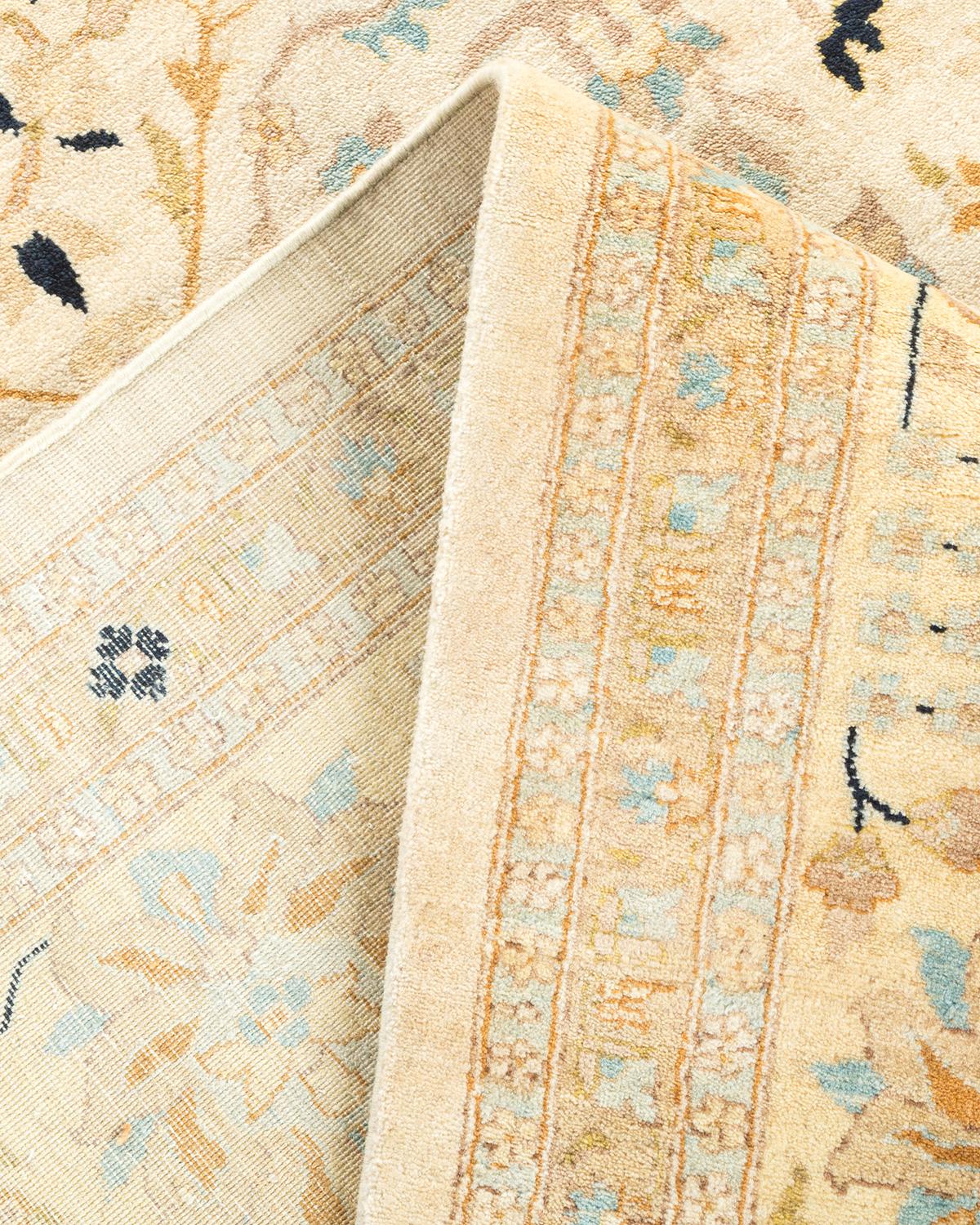 Pakistani One-of-a-Kind Hand Made Traditional Mogul Ivory Area Rug For Sale