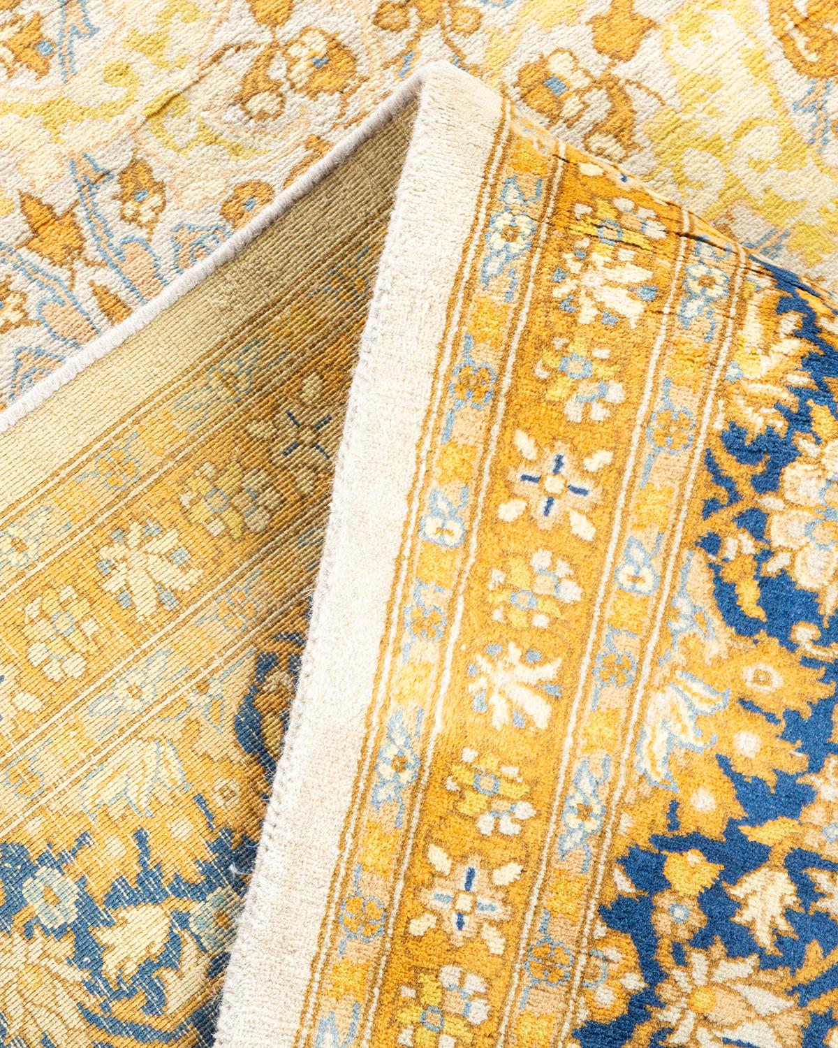 Pakistani One-Of-A-Kind Hand Made Traditional Mogul Ivory Area Rug For Sale