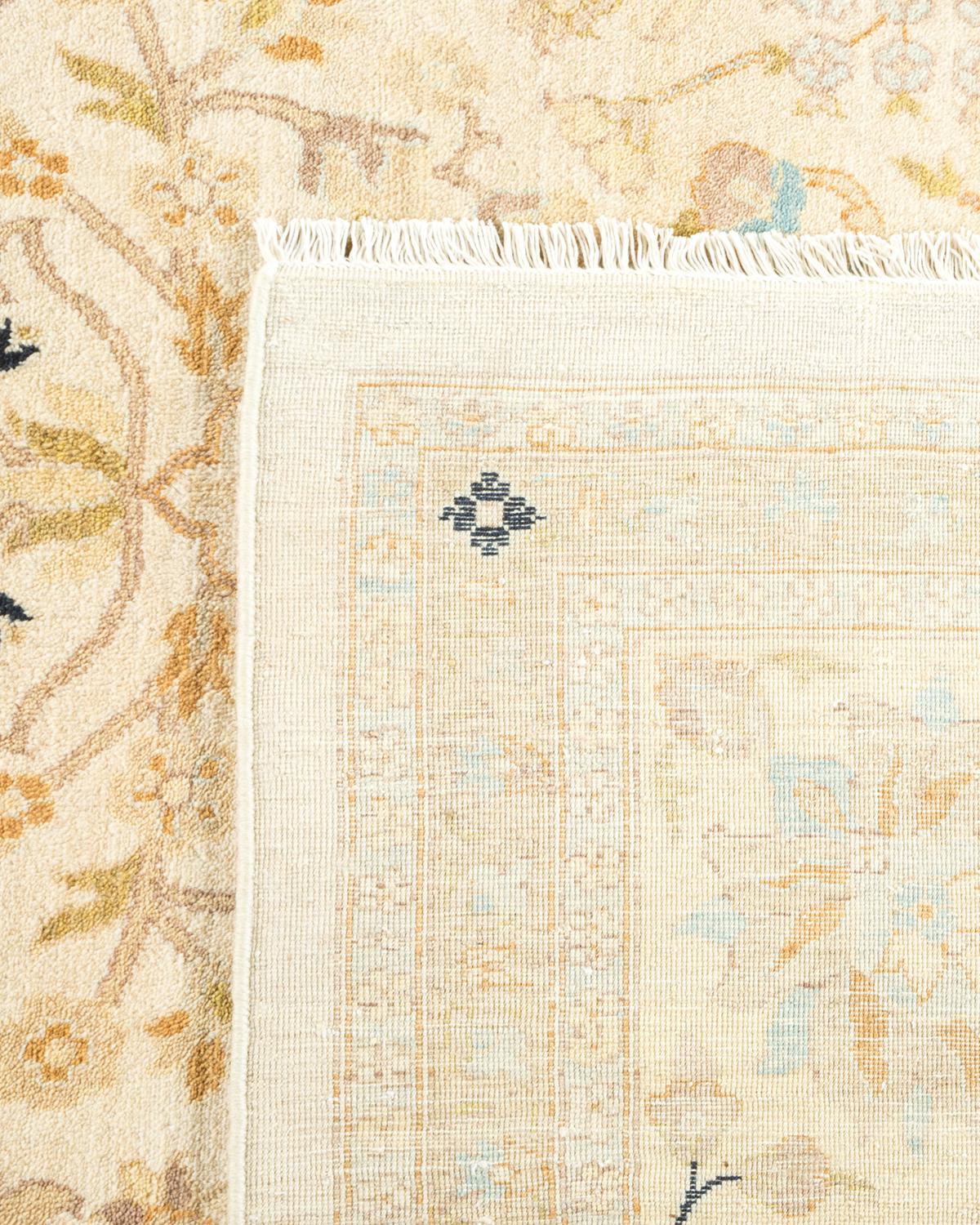 Hand-Knotted One-of-a-Kind Hand Made Traditional Mogul Ivory Area Rug For Sale