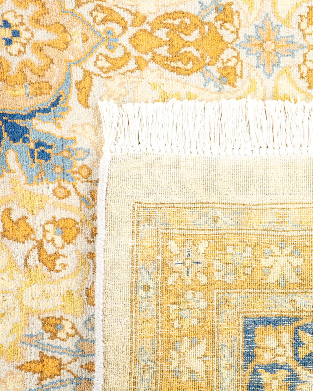 Hand-Knotted One-Of-A-Kind Hand Made Traditional Mogul Ivory Area Rug For Sale