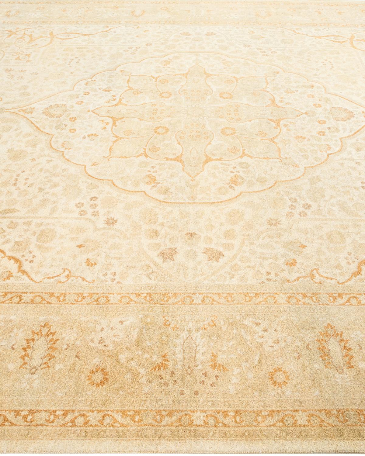 Hand-Knotted One-of-a-kind Hand Made Traditional Mogul Ivory Area Rug For Sale
