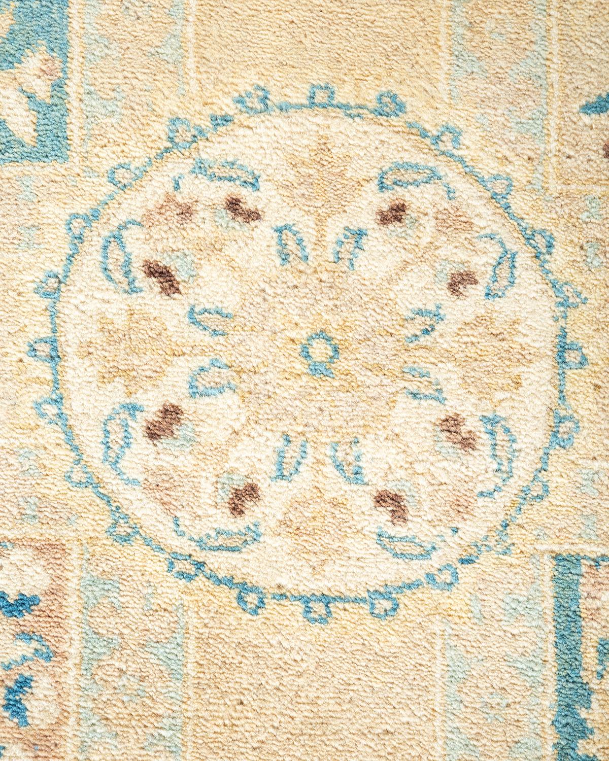 Contemporary One-of-a-kind Hand Made Traditional Mogul Ivory Area Rug For Sale