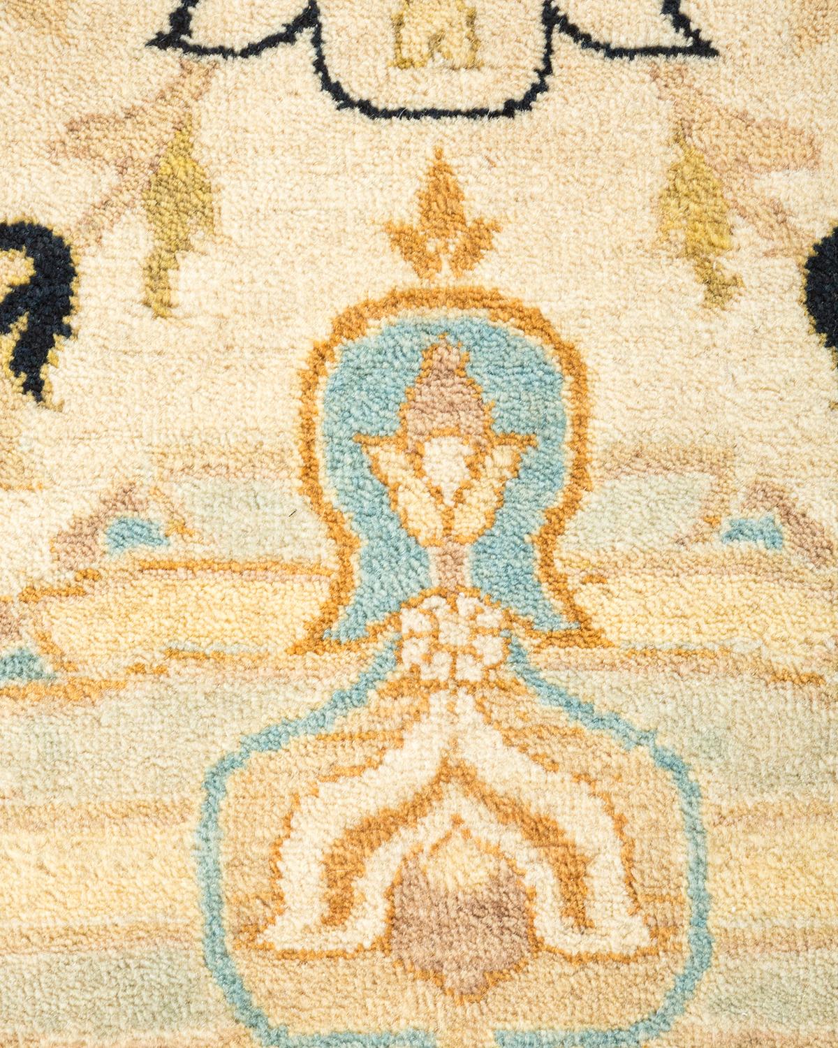 Contemporary One-of-a-Kind Hand Made Traditional Mogul Ivory Area Rug For Sale