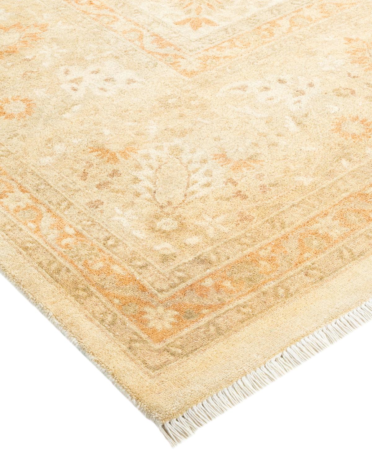 Contemporary One-of-a-kind Hand Made Traditional Mogul Ivory Area Rug For Sale
