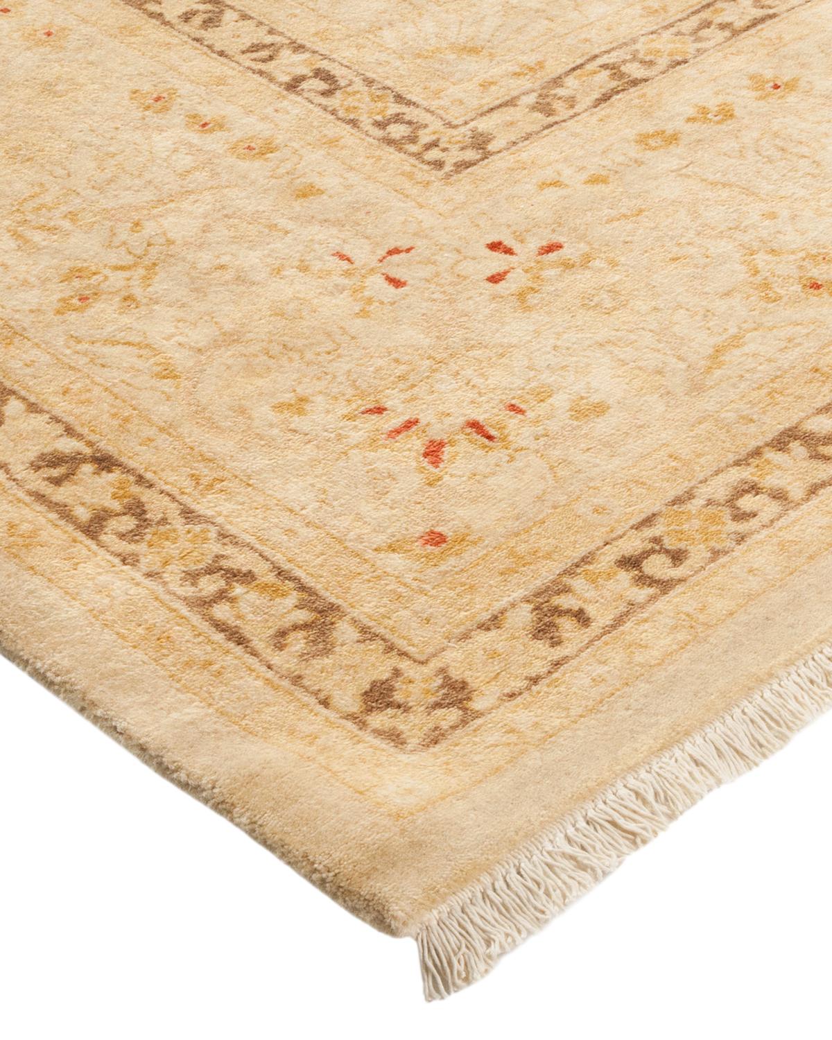 Wool One-of-a-kind Hand Made Traditional Mogul Ivory Area Rug For Sale
