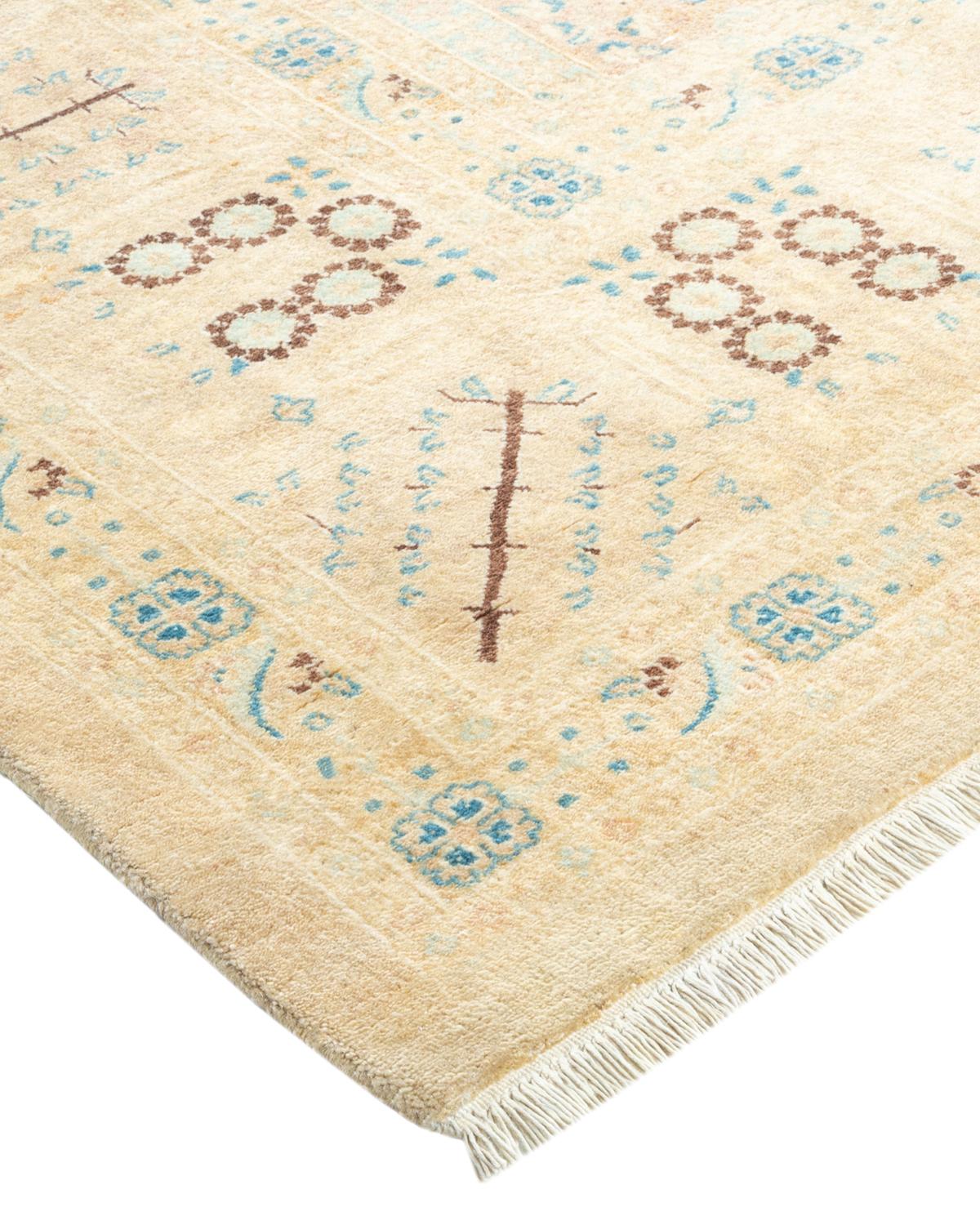 Wool One-of-a-kind Hand Made Traditional Mogul Ivory Area Rug For Sale