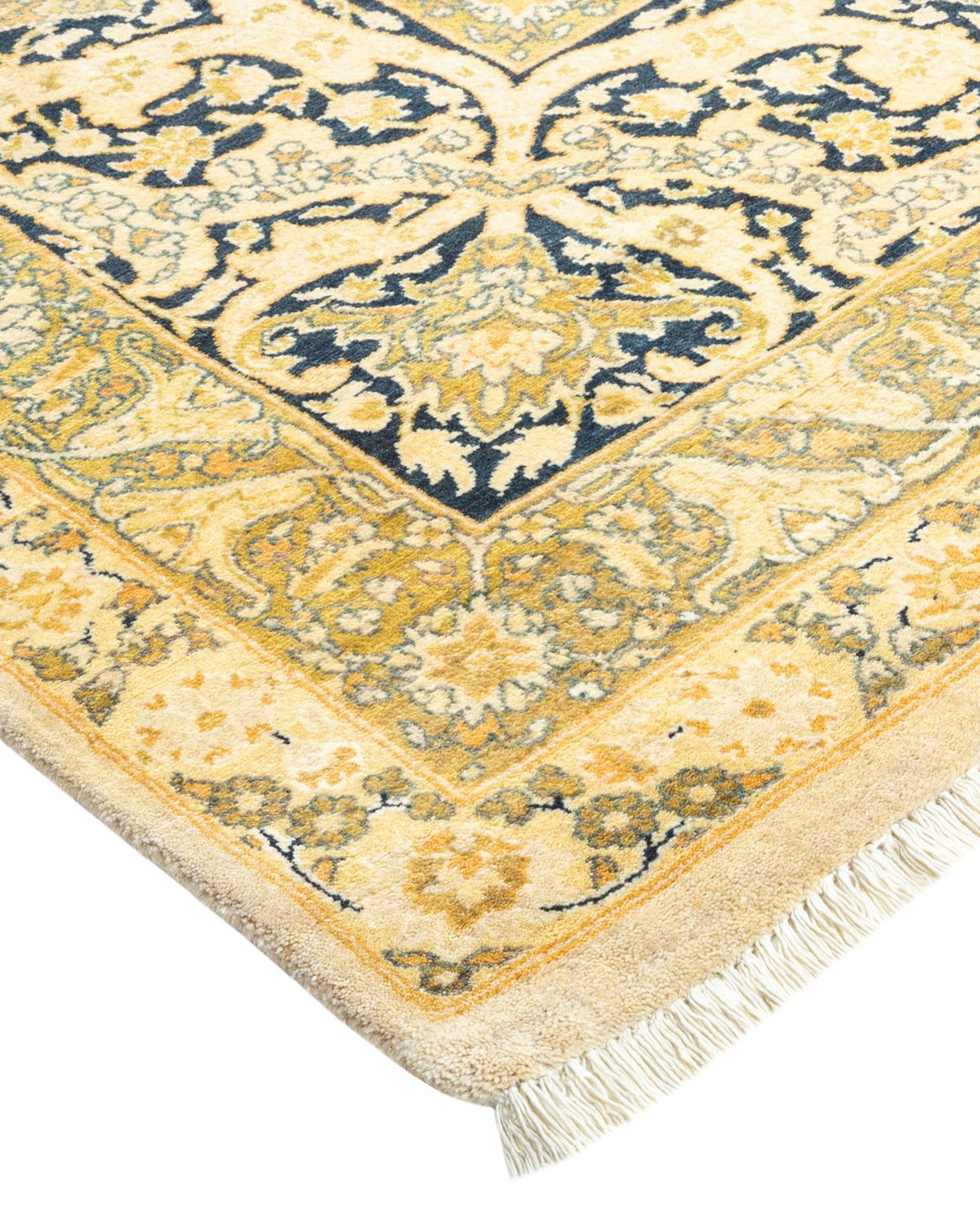 Laine Tapis traditionnel Mogul ivoire unique en son genre fabriqué à la main en vente