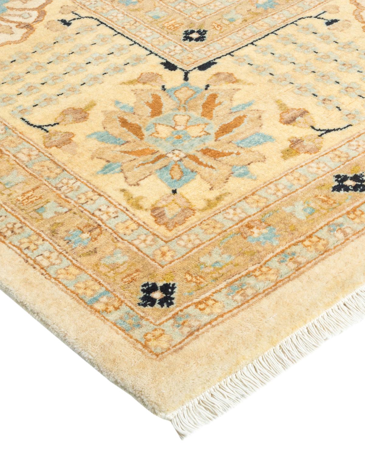 Wool One-of-a-Kind Hand Made Traditional Mogul Ivory Area Rug For Sale