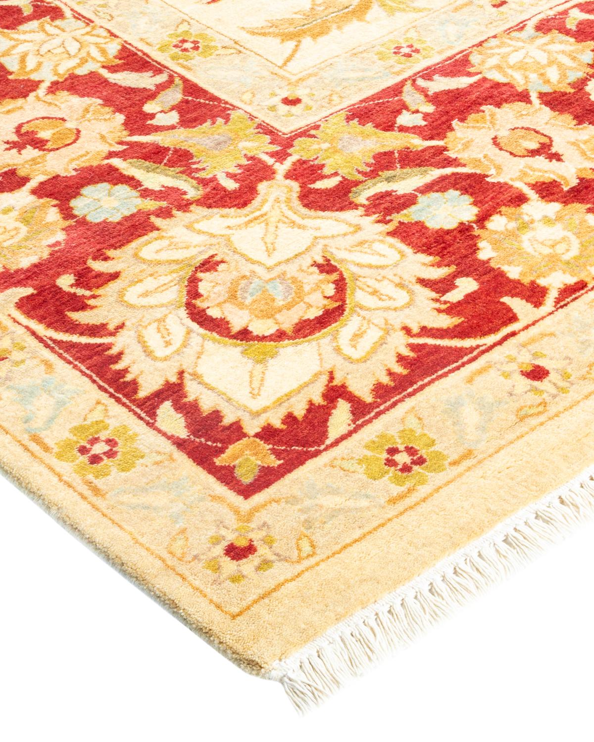 Traditioneller handgefertigter elfenbeinfarbener Mogul-Teppich, Unikat (Wolle) im Angebot