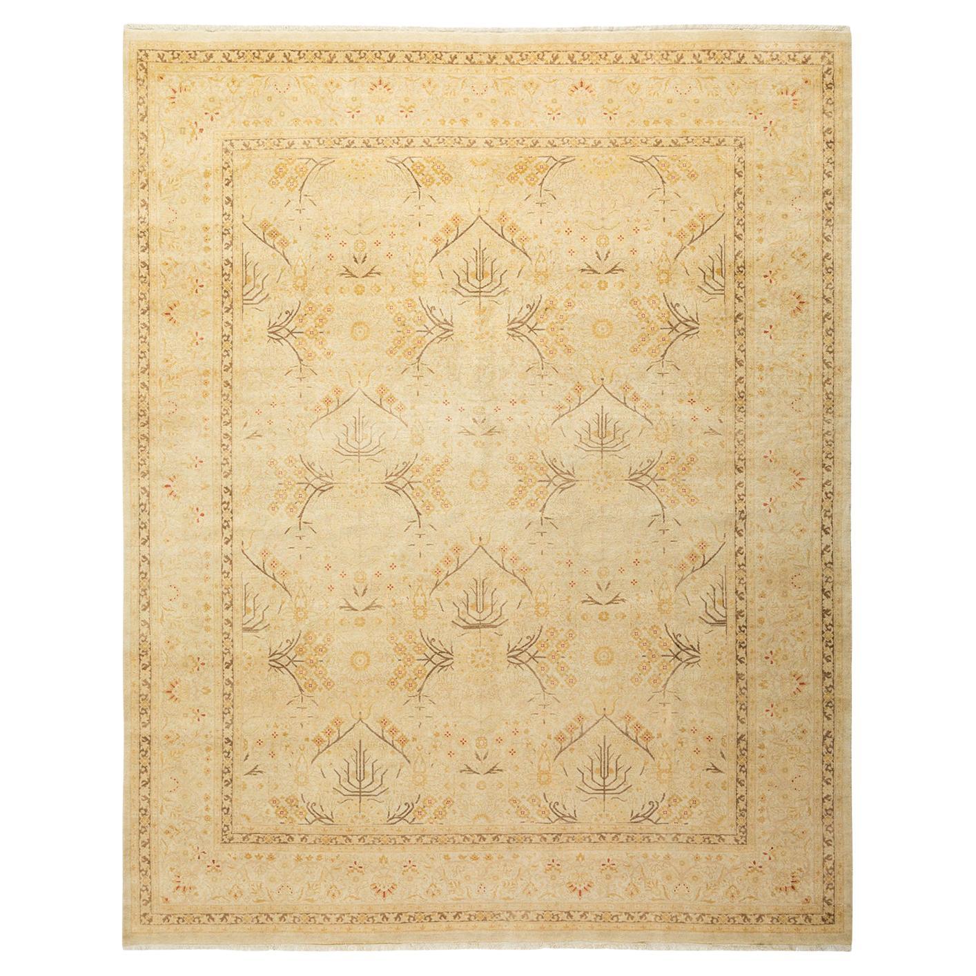 One-of-a-kind Hand Made Traditional Mogul Ivory Area Rug For Sale