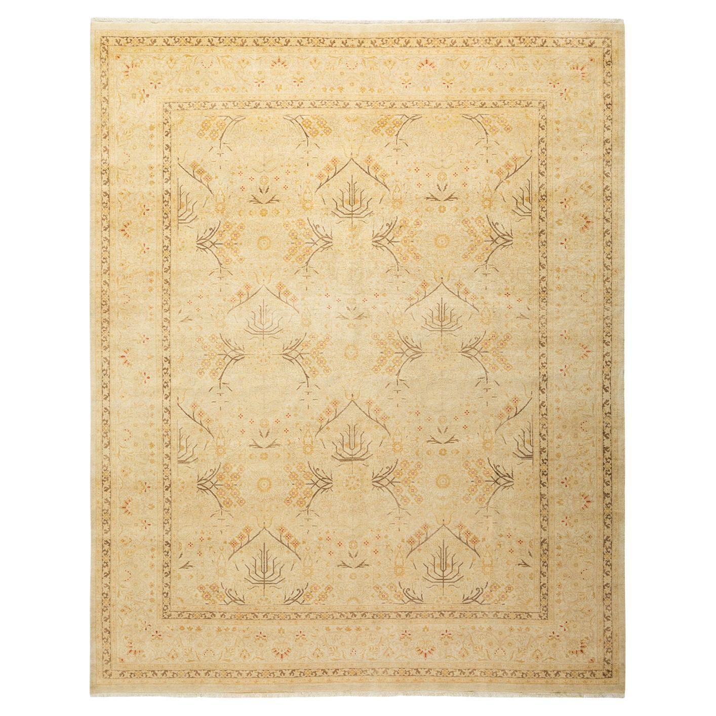 One-of-a-kind Hand Made Traditional Mogul Ivory Area Rug