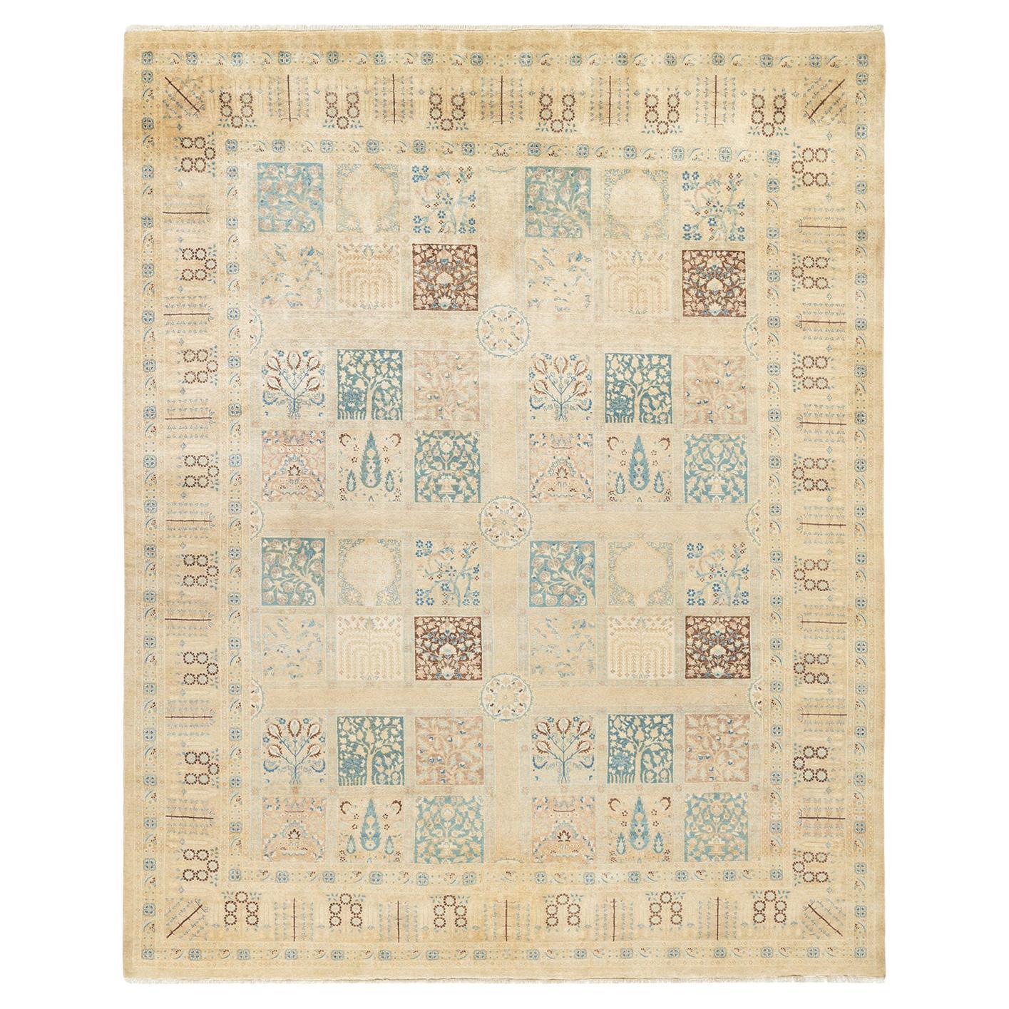 One-of-a-kind Hand Made Traditional Mogul Ivory Area Rug For Sale