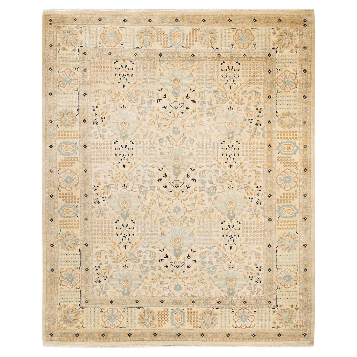One-of-a-Kind Hand Made Traditional Mogul Ivory Area Rug