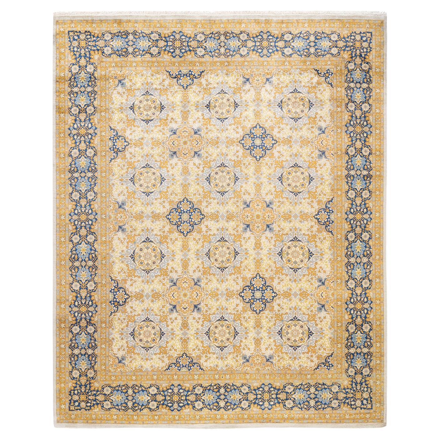 One-Of-A-Kind Hand Made Traditional Mogul Ivory Area Rug For Sale