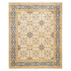 Tapis traditionnel ivoire Mogul unique en son genre fabriqué à la main